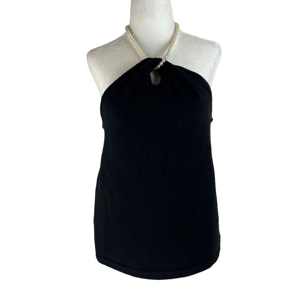 Chaps Black Silk Blend Pearl Halter Top Women’s Size Large
